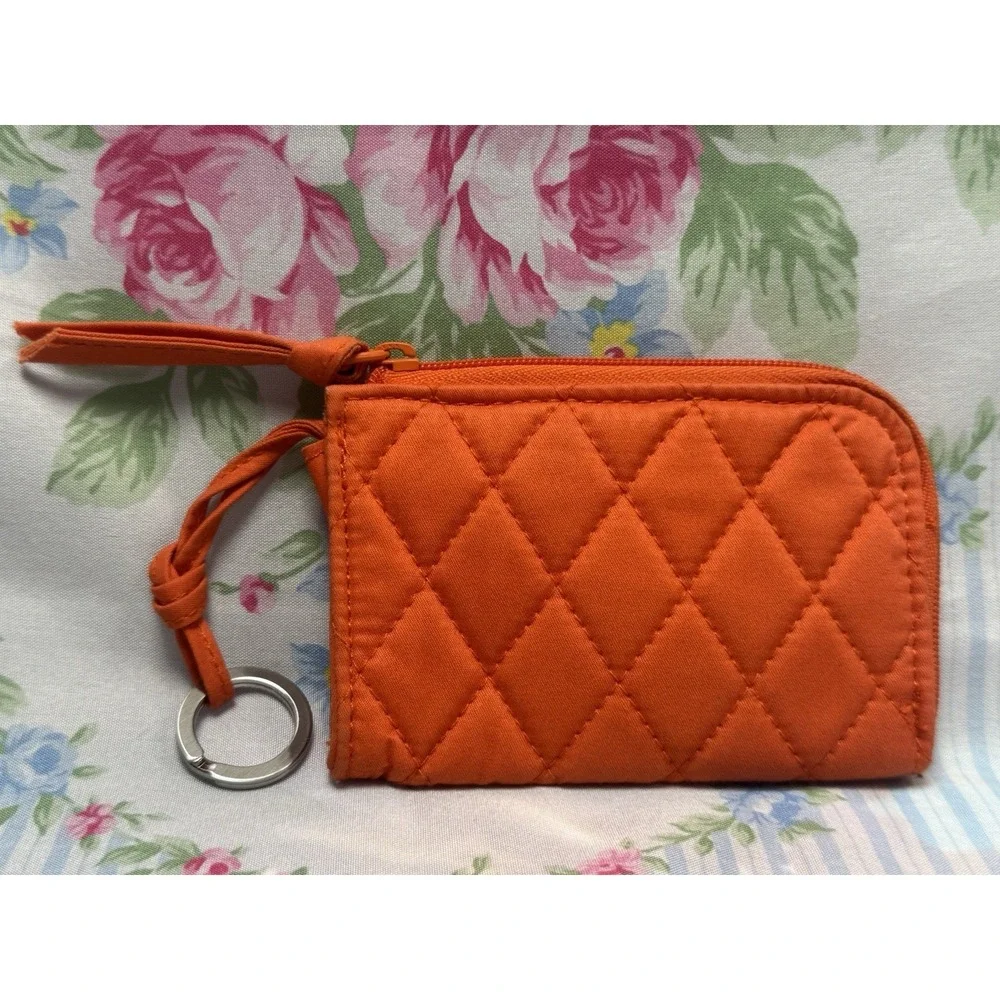 Vera Bradley Quilted Zip ID Case Keychain Wallet Orange‎ 3x5